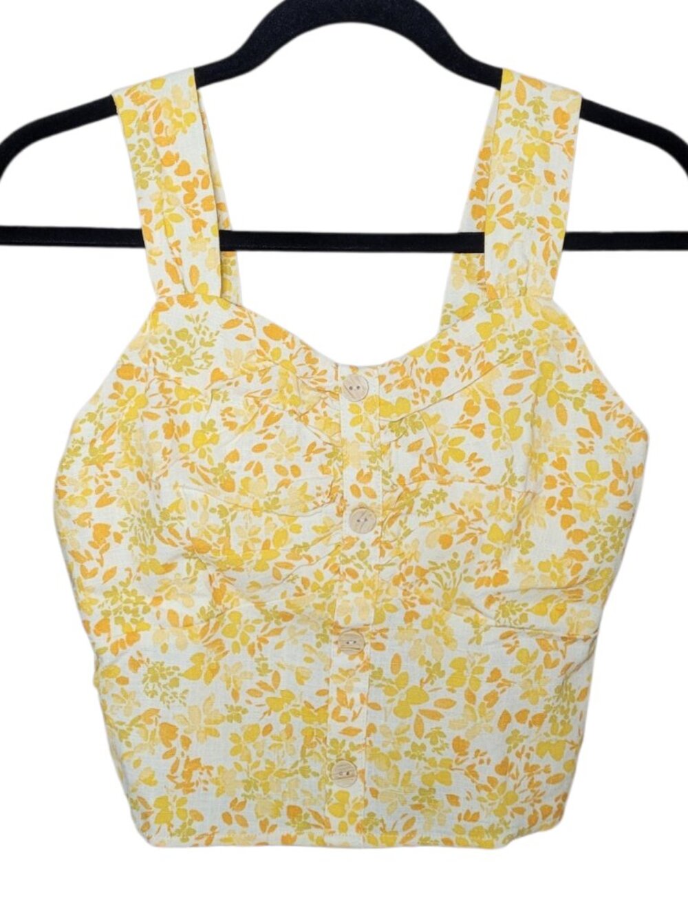 Monteau Yellow Floral Button Front Cropped Tank Top Size Medium Coquette - Picture 1 of 10